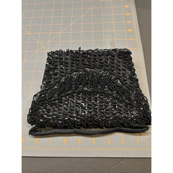 Vintage Black Beaded and Sequins Handbag Made In Hong Kong Evening Bag - Picture 7 of 8